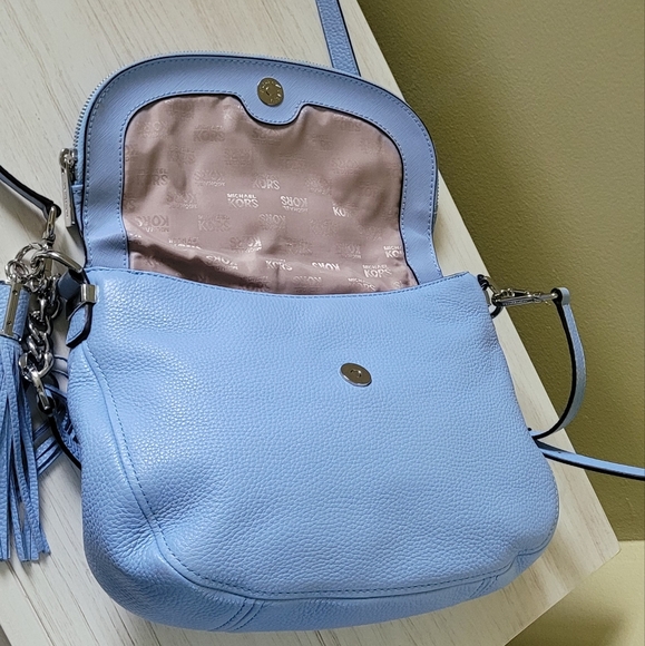 Michael Kors Blue BEDFORD Tassel Pebbled Leather Shoulder Bag/Crossbody Bag - Picture 7 of 16